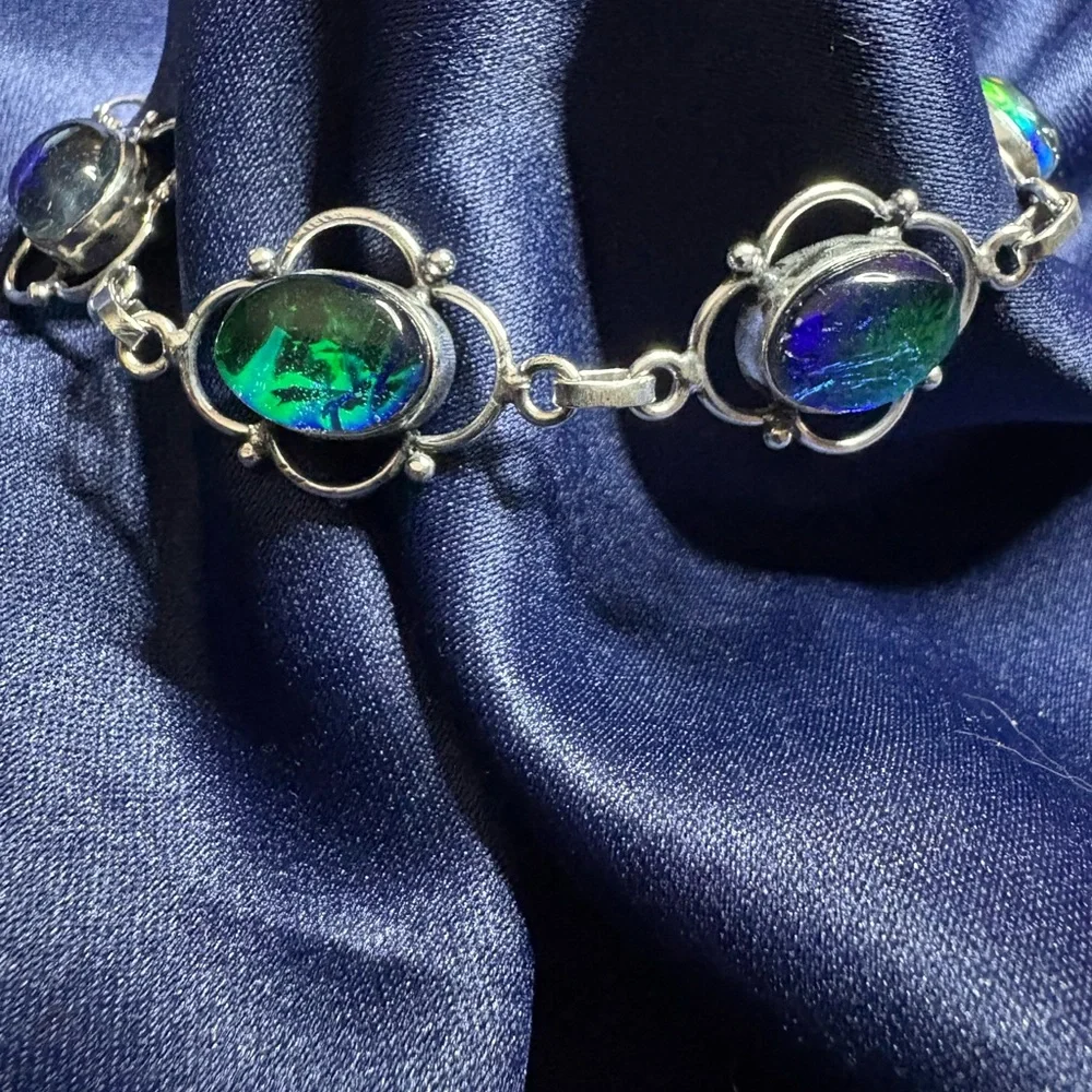 Bracelet Australian Opal Silver Adjustable Colorful Bold Statement